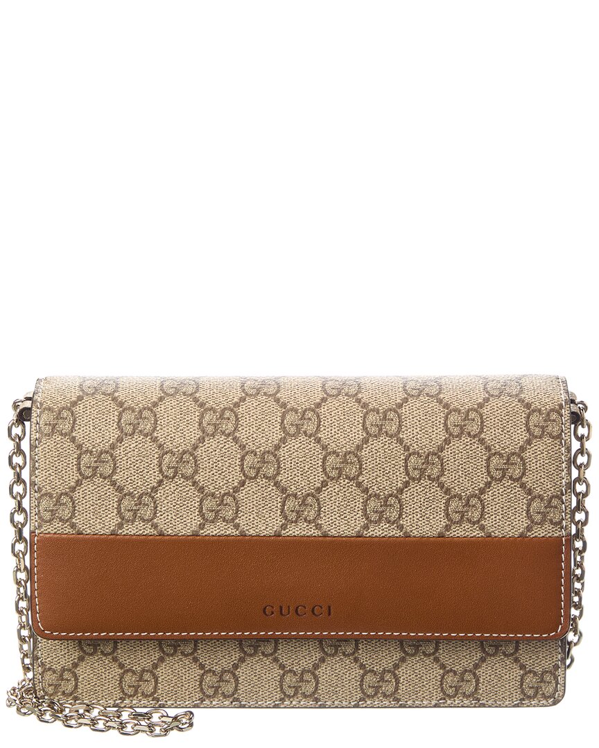 Gucci Gg Emblem Gg Supreme Canvas & Leather Wallet On Chain