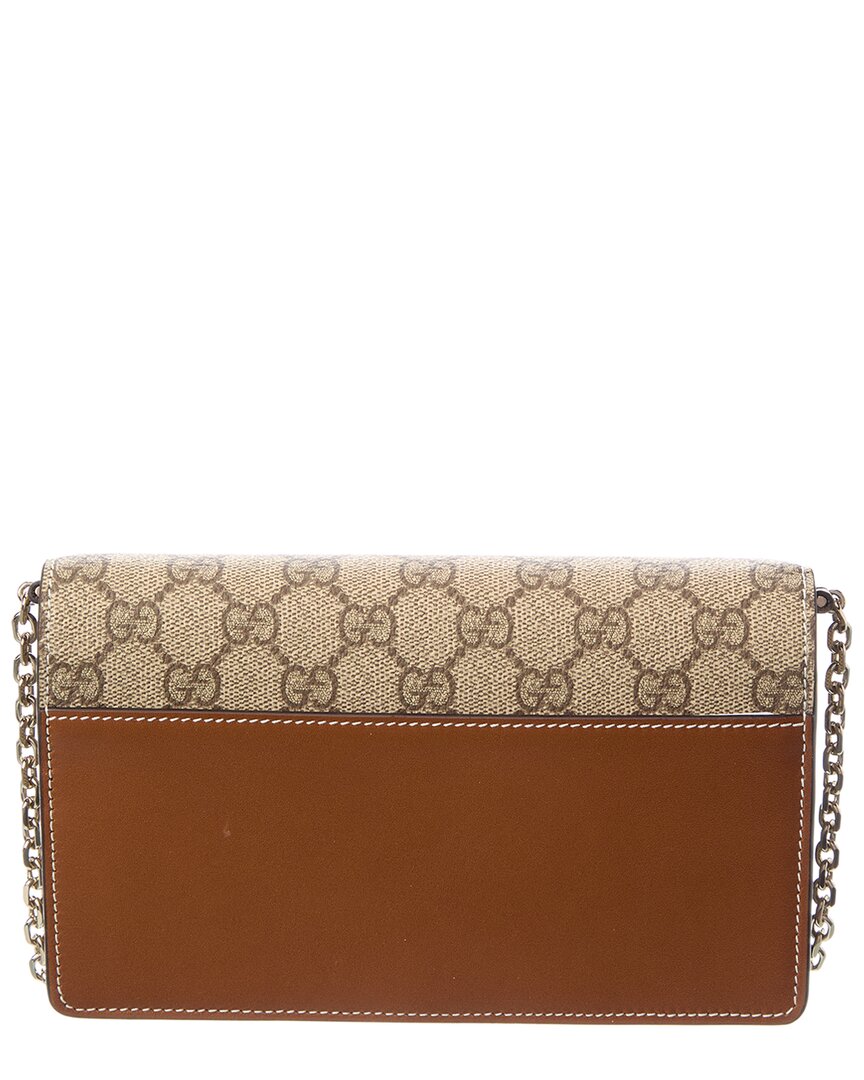 Gucci Gg Emblem Gg Supreme Canvas & Leather Wallet On Chain