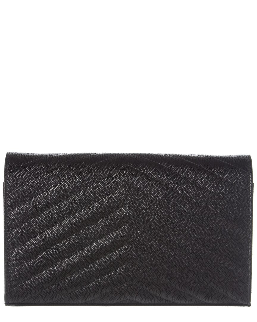Saint Laurent Monogram Grain De Poudre Leather Wallet On Chain, Os, Black