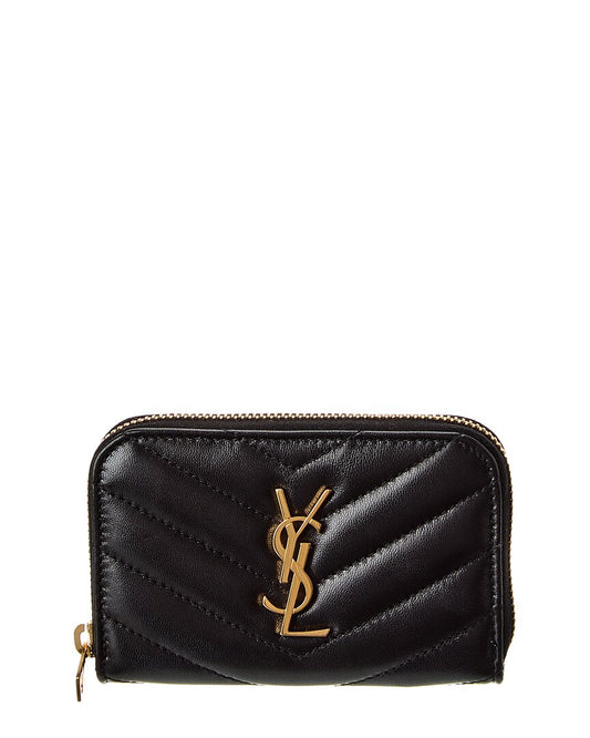 Saint Laurent Cassandre Leather Zip Around Wallet, Os, Black