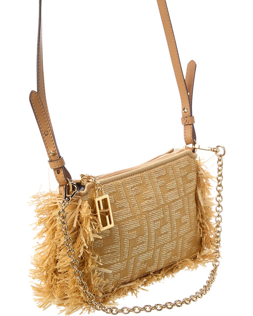 Fendi Baguette Ff Jacquard & Raffia Pouch