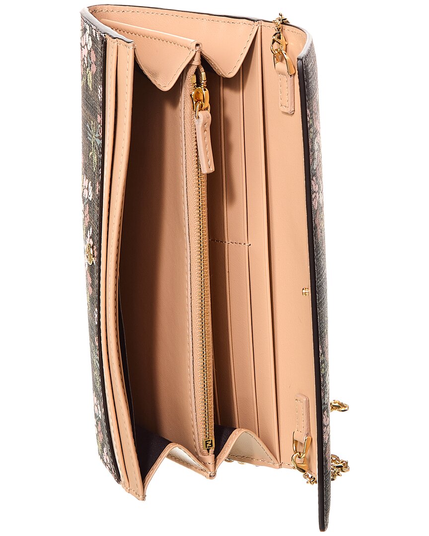 Fendi Roma Ff Jacquard & Leather Wallet On Chain, Brown