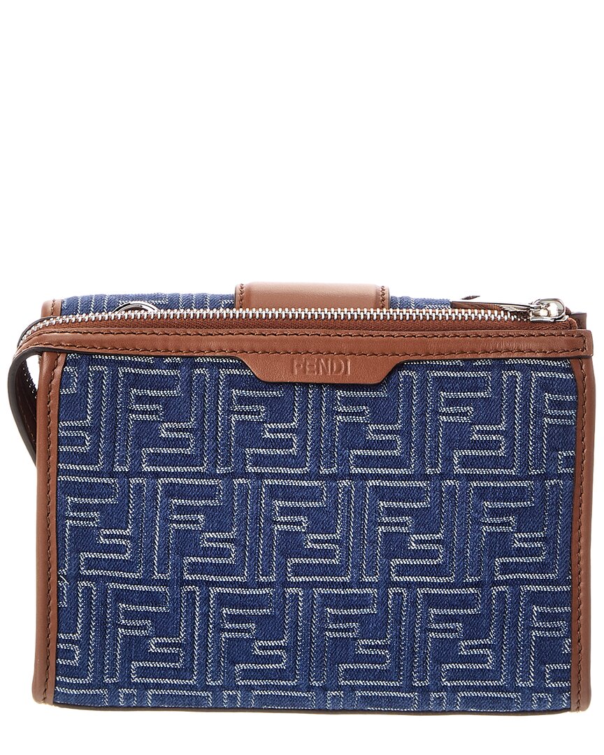 Fendi Baguette Double Ff Denim & Leather Crossbody