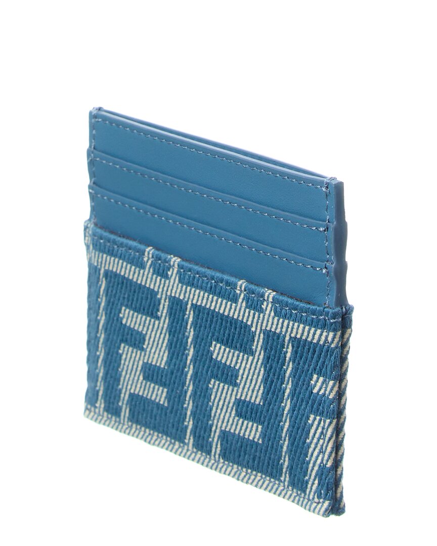 Fendi Diamonds Ff Jacquard & Leather Card Holder, Blue
