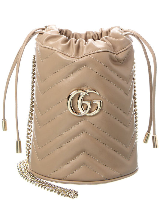 Gucci Gg Marmont Mini Leather Bucket Bag, Brown