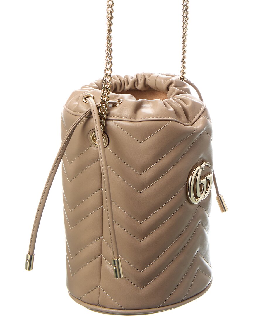 Gucci Gg Marmont Mini Leather Bucket Bag, Brown