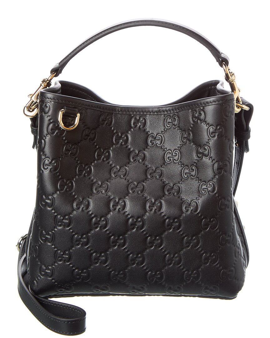 Gucci Gg Mini Emblem Leather Bucket Bag