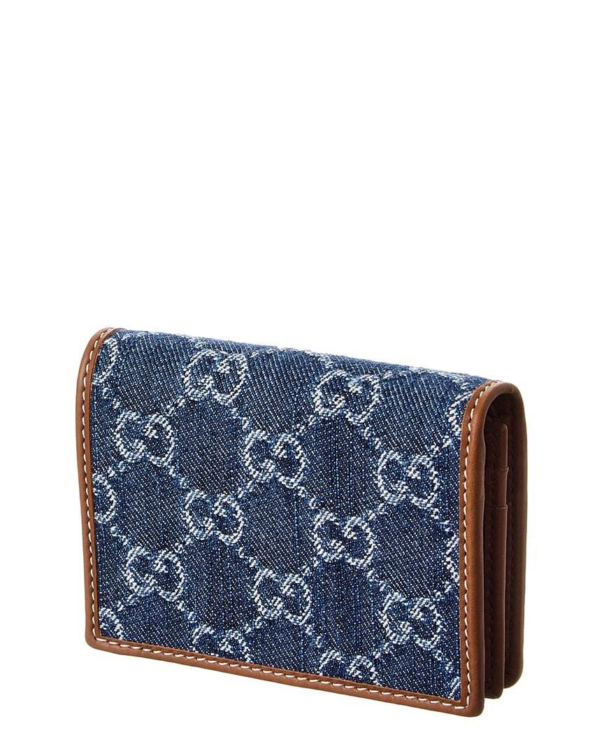 Gucci Gg Emblem Gg Denim & Leather Wallet, Blue
