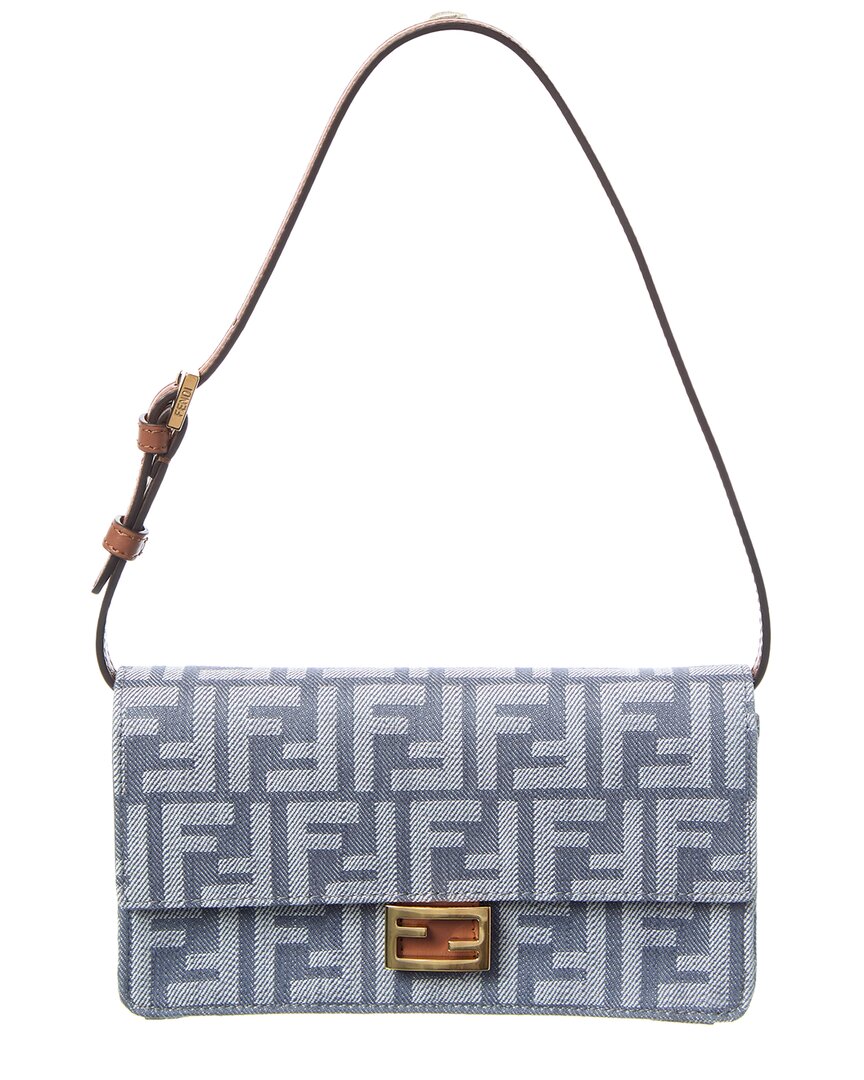 Fendi Baguette Ff Denim & Leather Wallet On Chain