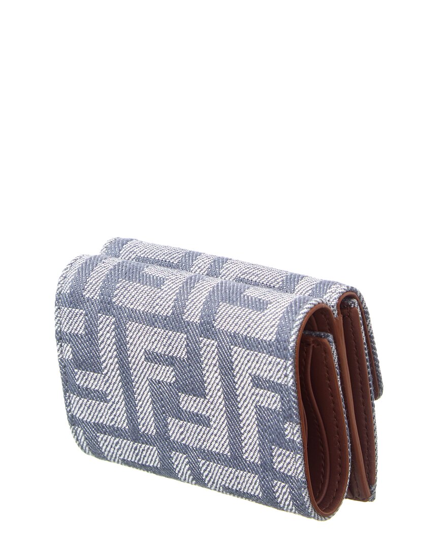 Fendi Baguette Micro Trifold Ff Denim & Leather French Wallet