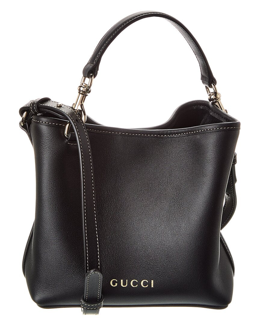 Gucci Gg Mini Emblem Leather Bucket Bag