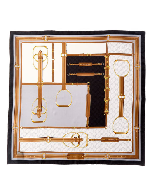 Gucci Horsebit & Gg Print Silk Scarf