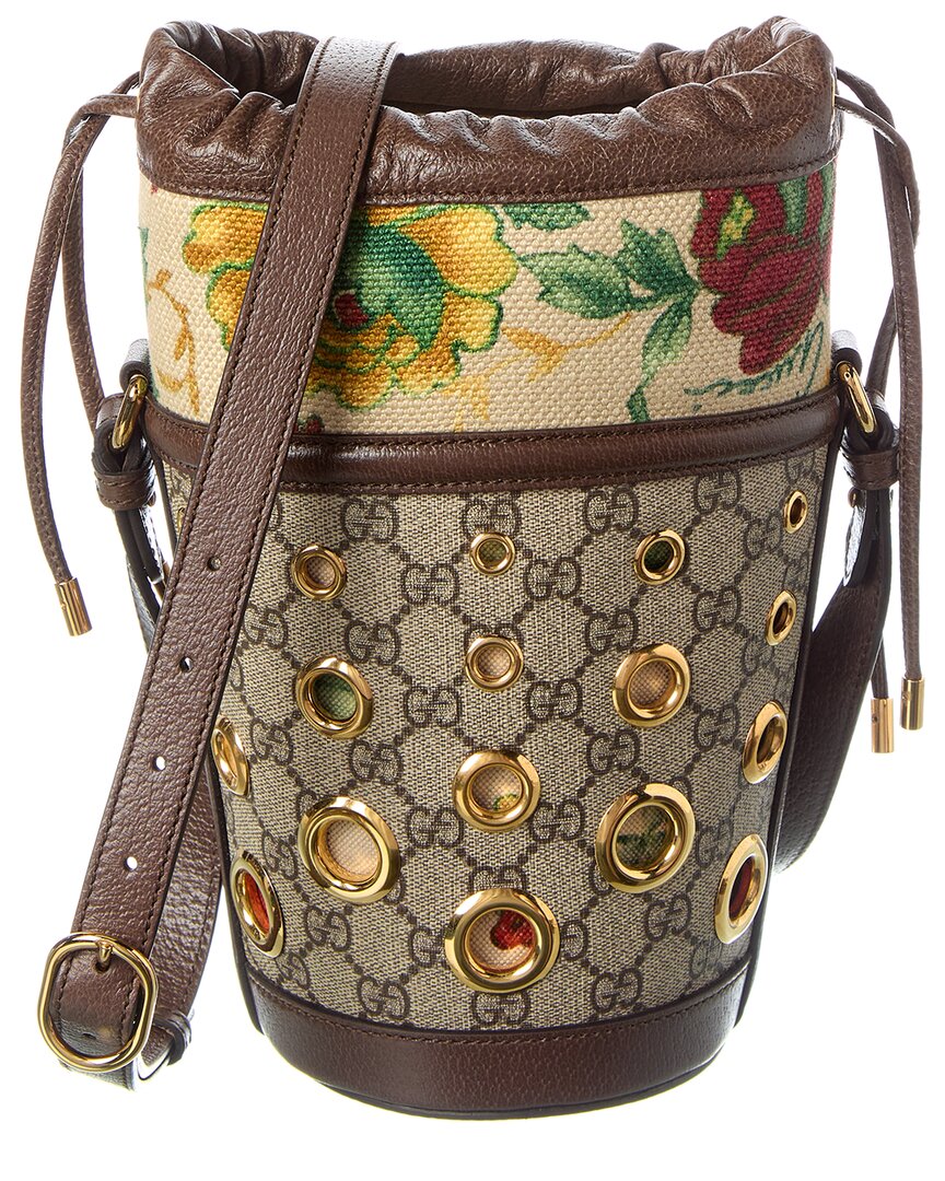 Gucci Gg Supreme Canvas & Leather Bucket Bag, Brown