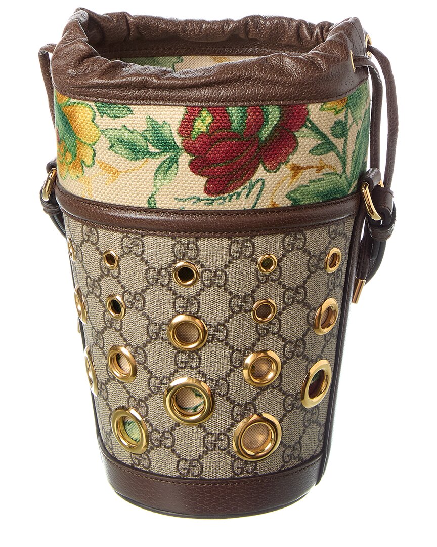 Gucci Gg Supreme Canvas & Leather Bucket Bag, Brown