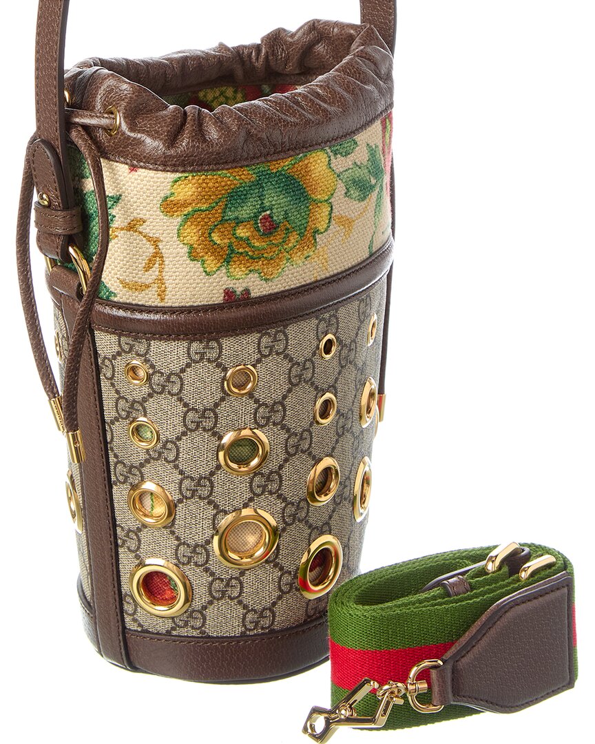 Gucci Gg Supreme Canvas & Leather Bucket Bag, Brown