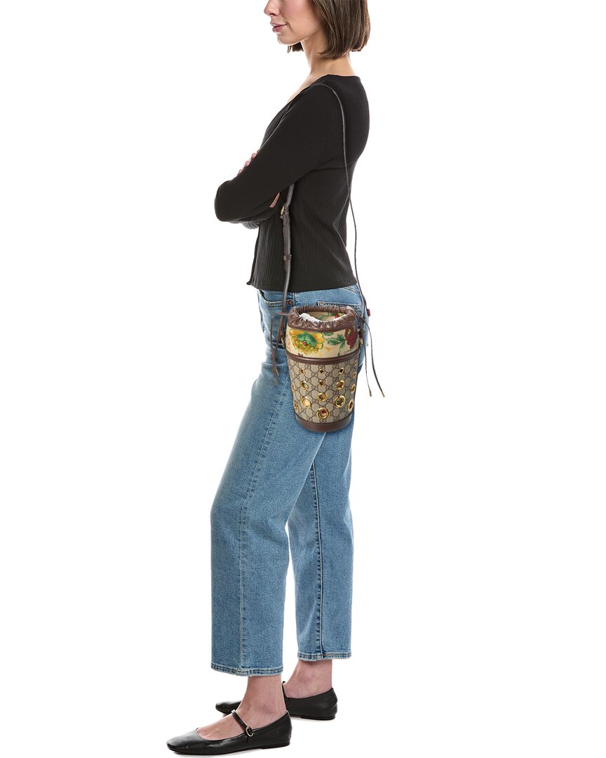 Gucci Gg Supreme Canvas & Leather Bucket Bag, Brown