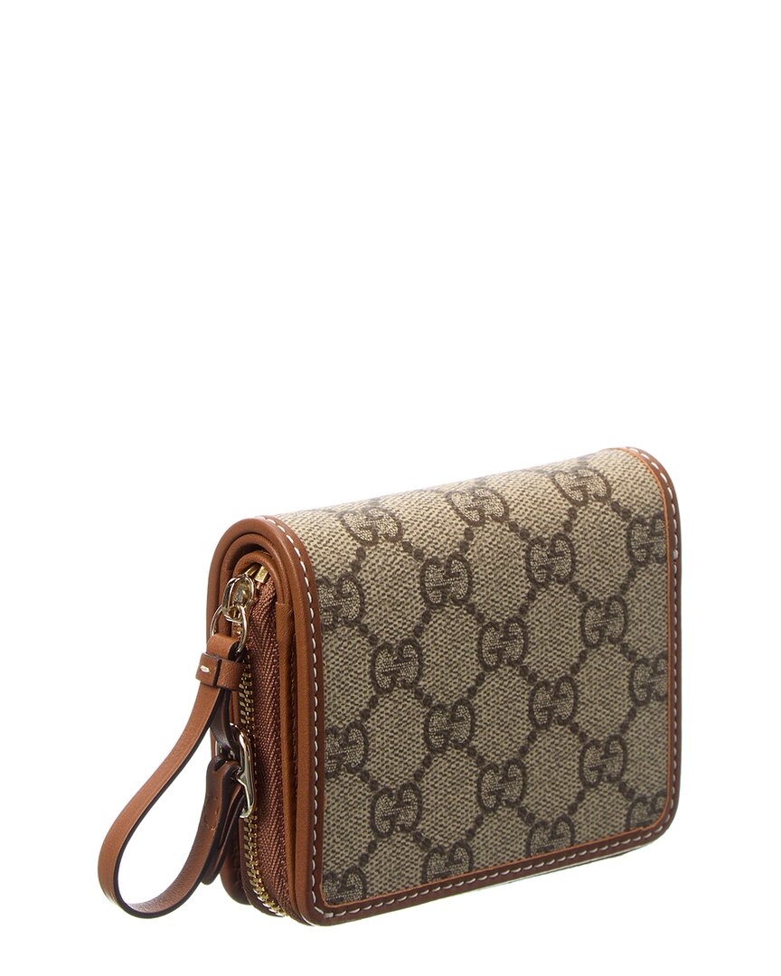 Gucci Emblem Mini Gg Supreme Canvas & Leather Zip Around Wallet