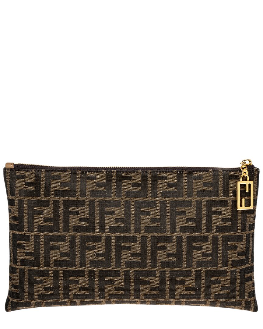 Fendi Flat Baguette Medium Leather-Trim Pouch