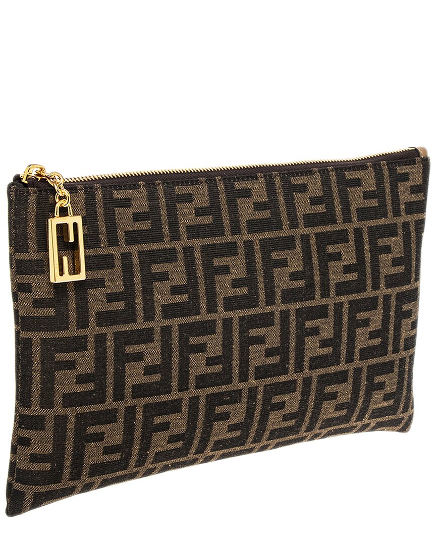 Fendi Flat Baguette Medium Leather-Trim Pouch