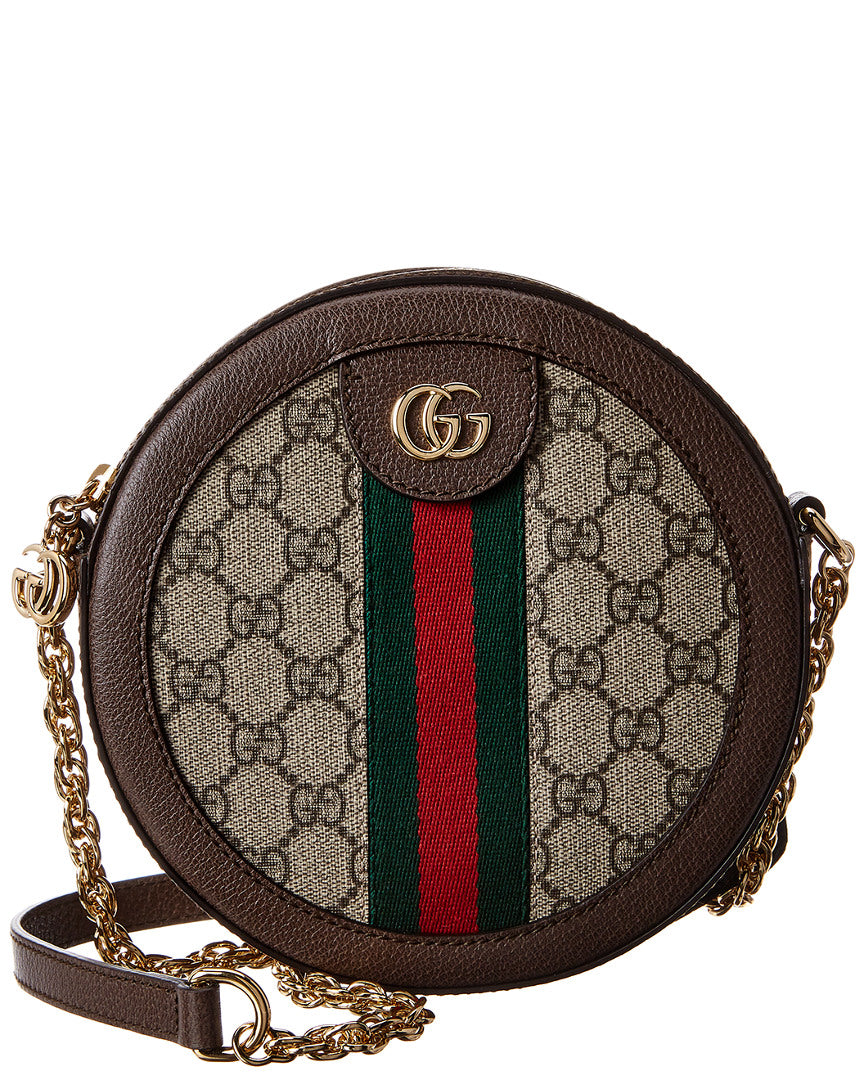 Gucci Ophidia Mini Round Gg Supreme Canvas & Leather Crossbody