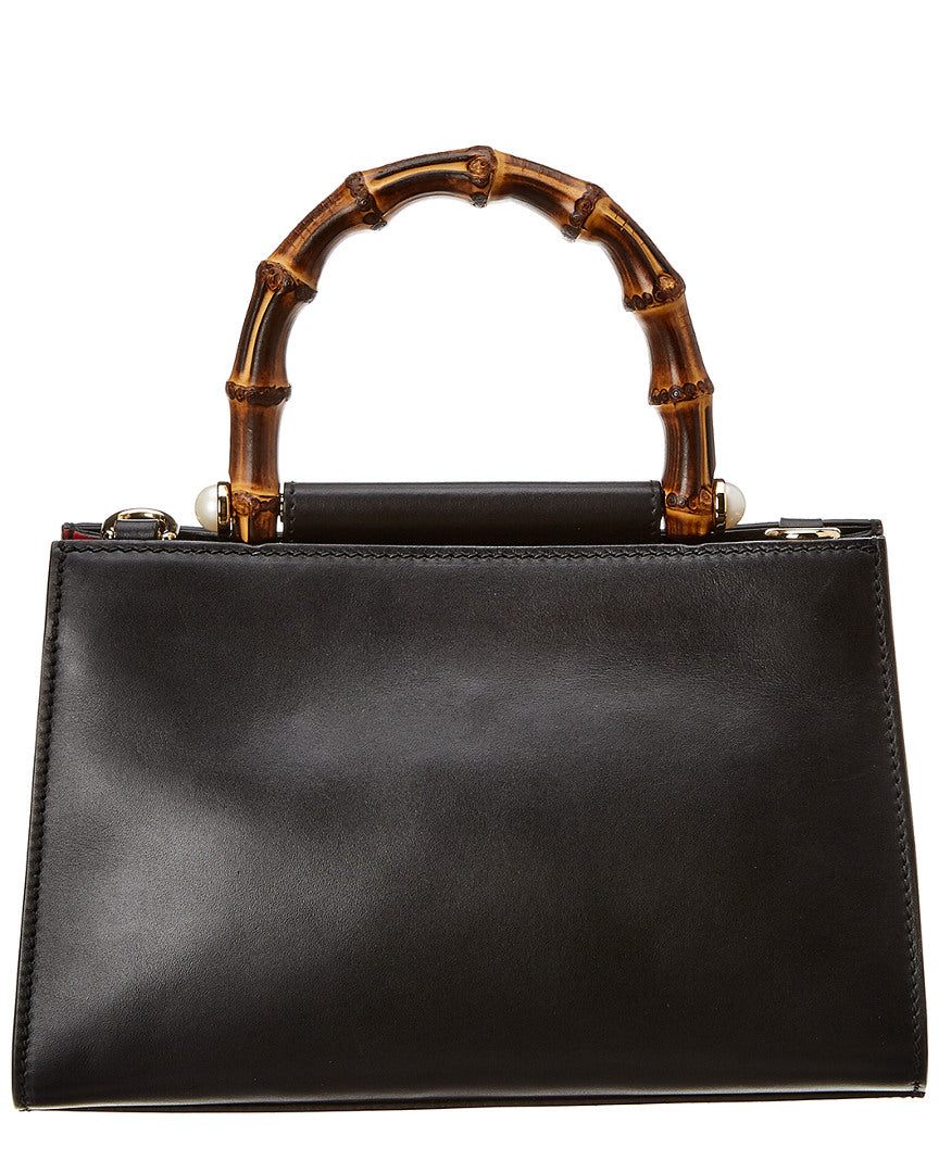 Gucci Black Leather Bamboo Nymphaea Bag ()