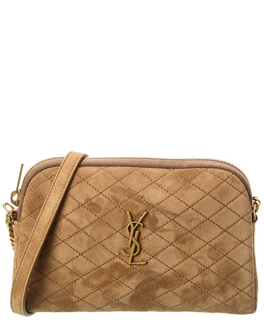 Saint Laurent Gaby Zipped Quilted Suede Crossbody