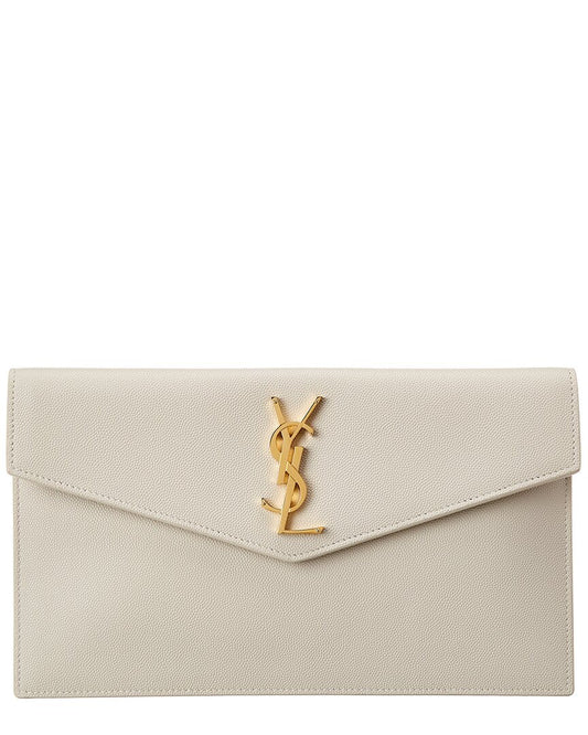 Saint Laurent Uptown Leather Pouch, White
