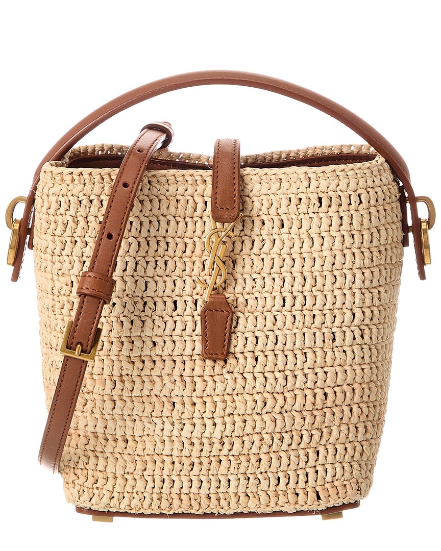 Saint Laurent Le 37 Mini Raffia & Leather Bucket Bag