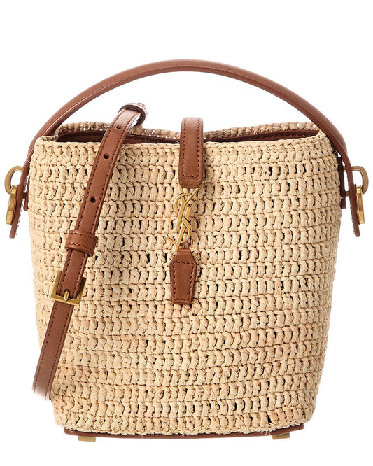 Saint Laurent Le 37 Mini Raffia & Leather Bucket Bag