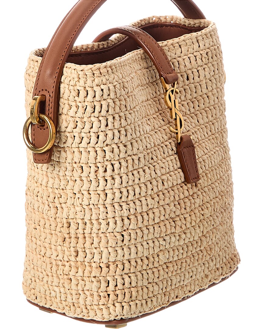Saint Laurent Le 37 Mini Raffia & Leather Bucket Bag