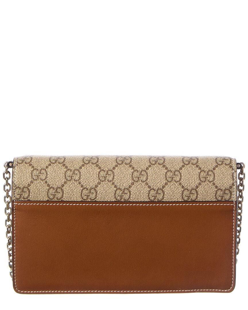 Gucci Gg Emblem Gg Supreme Canvas & Leather Wallet On Chain