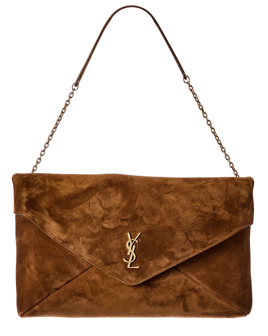 Saint Laurent Cassandre Xxl Suede Pouch On Chain
