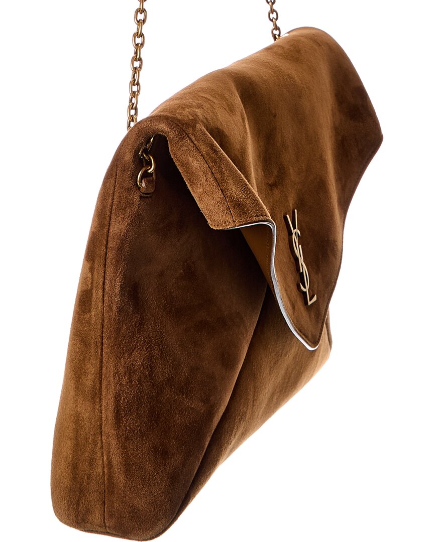Saint Laurent Cassandre Xxl Suede Pouch On Chain