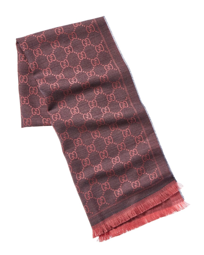 Gucci Gg Jacquard Pattern Wool Scarf