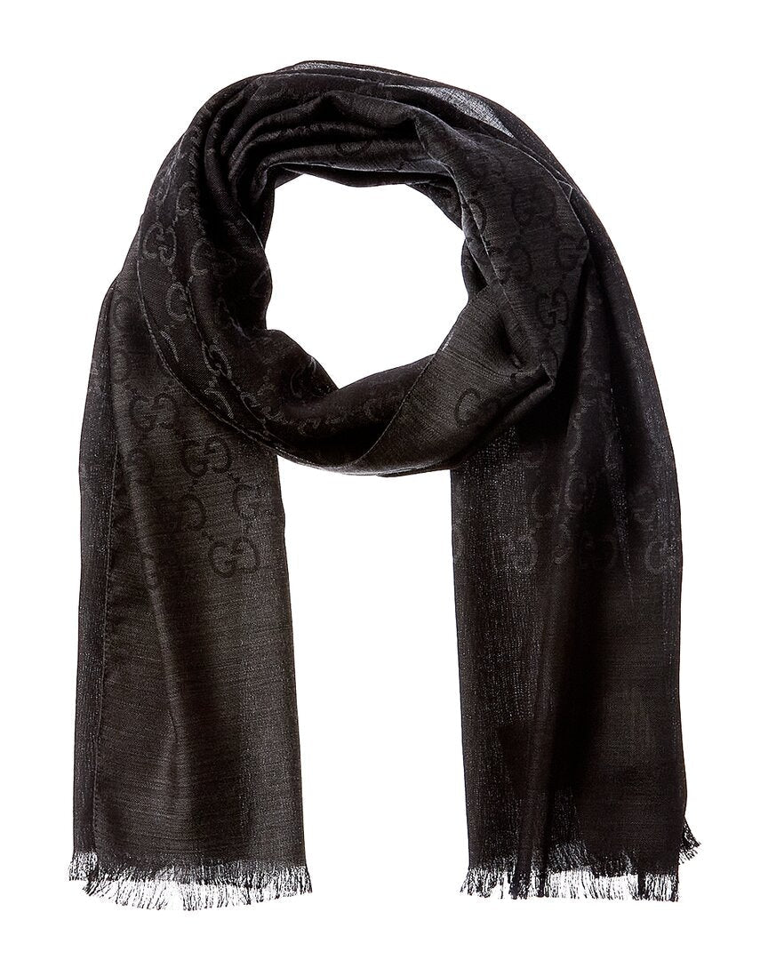 Gucci Logo Small Jacquard Wool & Silk-Blend Scarf