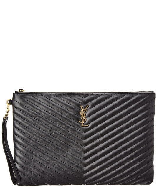 Saint Laurent Monogram Matelasse Leather Document Holder, Black