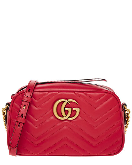 Gucci Gg Marmont Small Matelasse Leather Shoulder Bag, Red