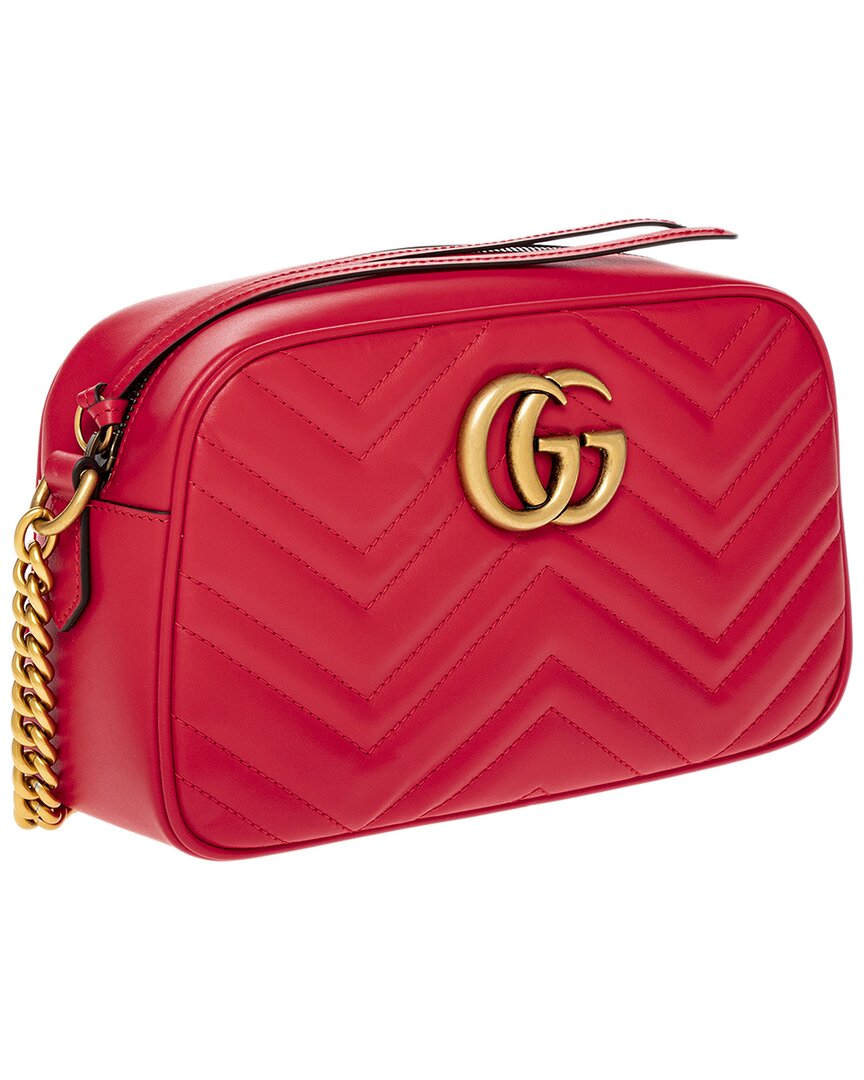 Gucci Gg Marmont Small Matelasse Leather Shoulder Bag, Red
