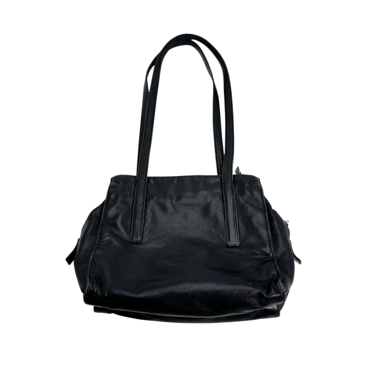 PRADA Tote Bag leather black Tote Bag Logo embossed Women