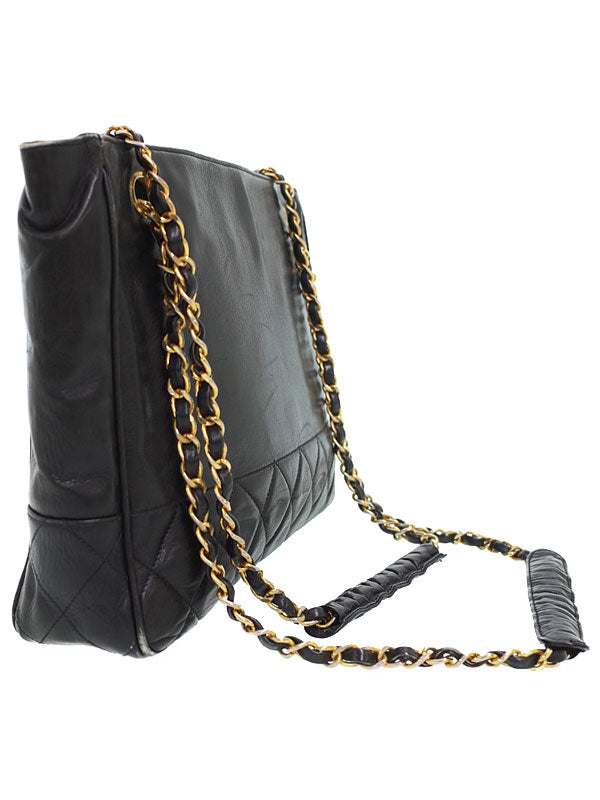 Chanel Matelasse Chain Shoulder Bag Black Leather