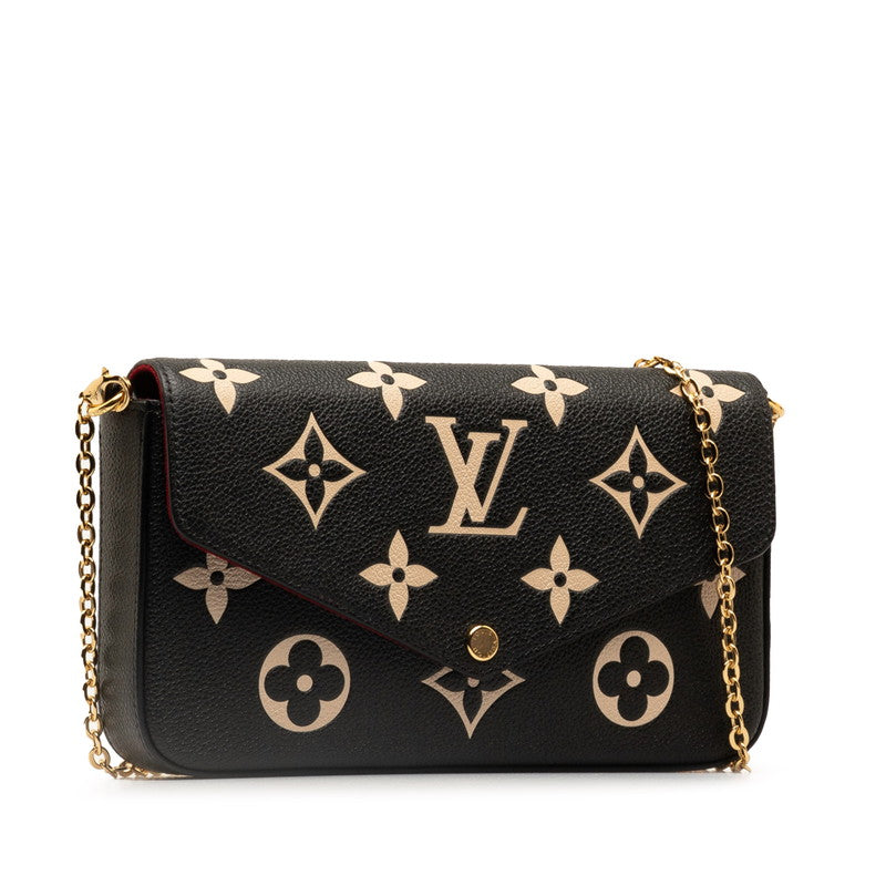 Louis Vuitton Monogram Implant Bi-Color Pochette Felice Chain S Wallet M82479 Black Beige Leather Louis Vuitton
