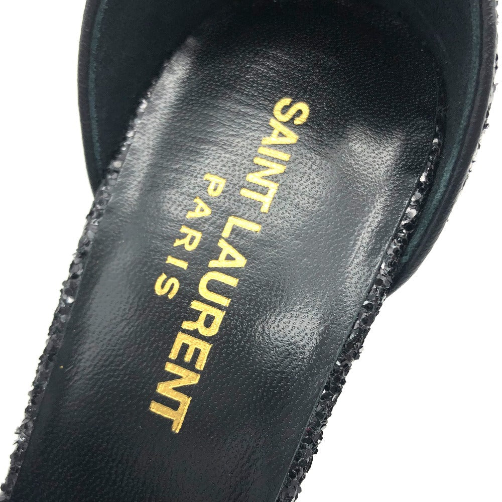 SAINT LAURENT PARIS pumps 438805 Glitter canvas black Ribbon motif Glitter Women 36