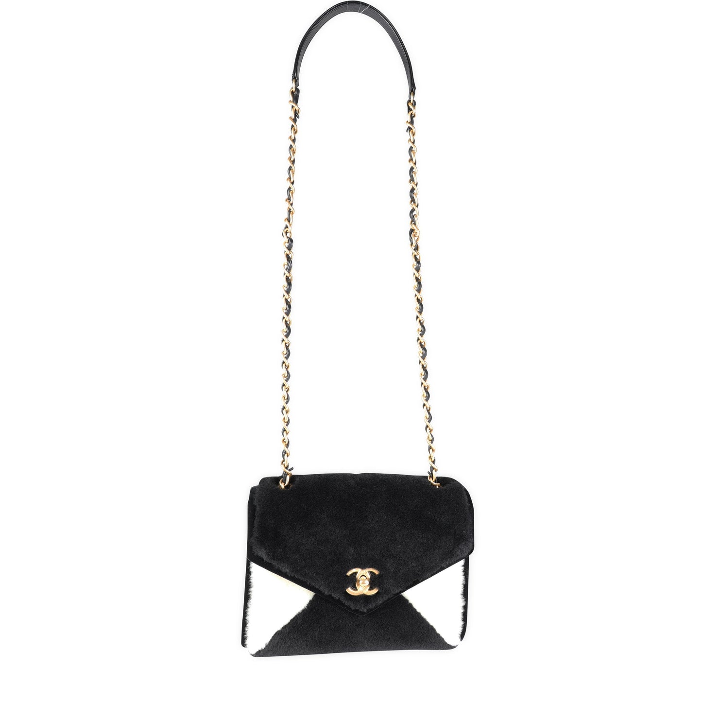 CHANEL Black & White Shearling Small Single Flap Bag