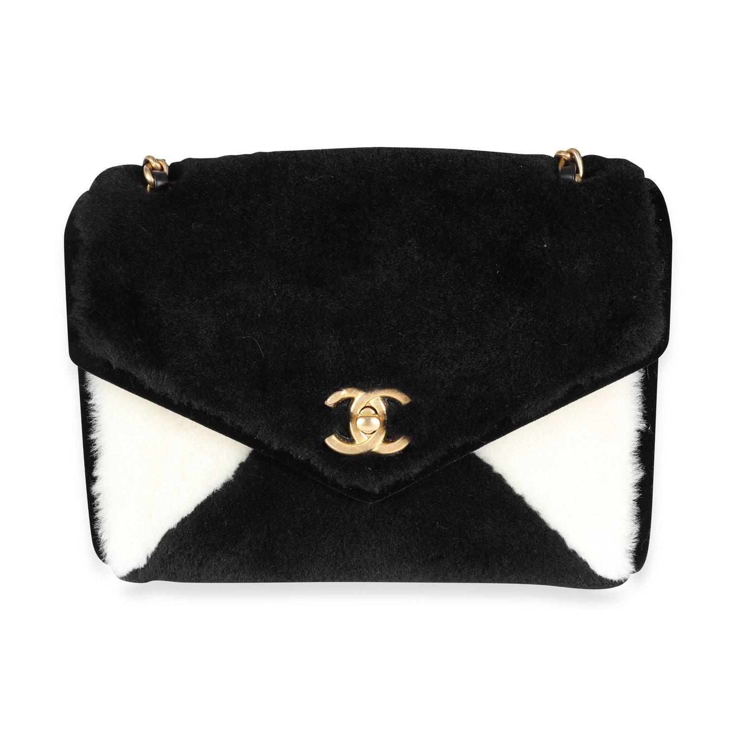 CHANEL Black & White Shearling Small Single Flap Bag