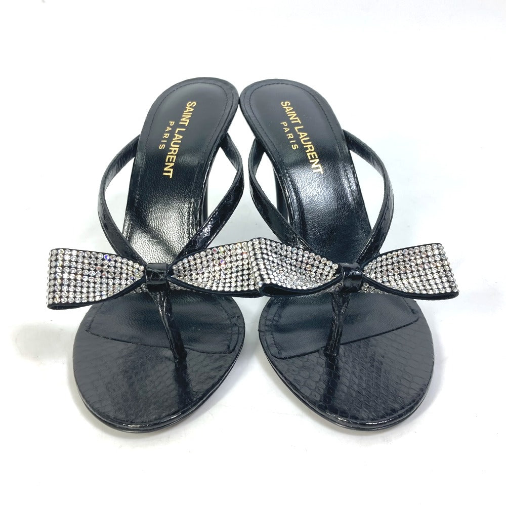 SAINT LAURENT PARIS Sandals 606419 leather black Mule thong ribbon ribbon swarovski Women 36