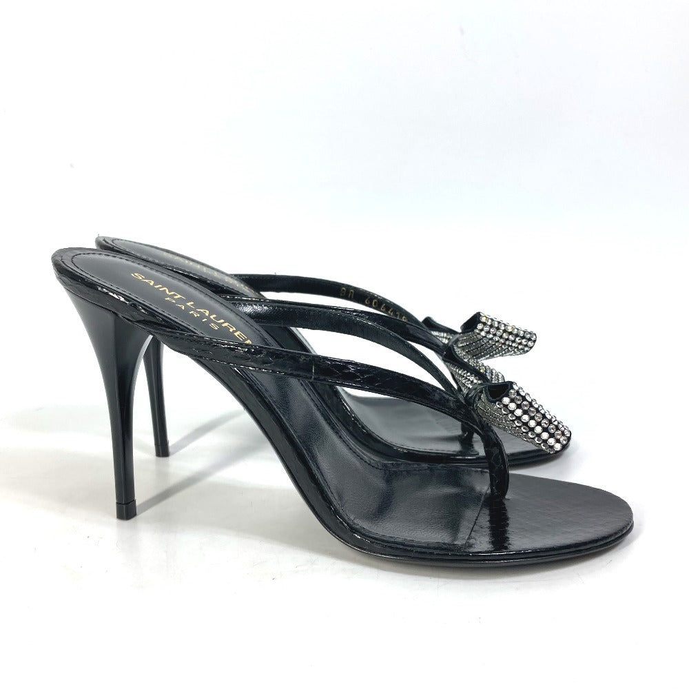 SAINT LAURENT PARIS Sandals 606419 leather black Mule thong ribbon ribbon swarovski Women 36
