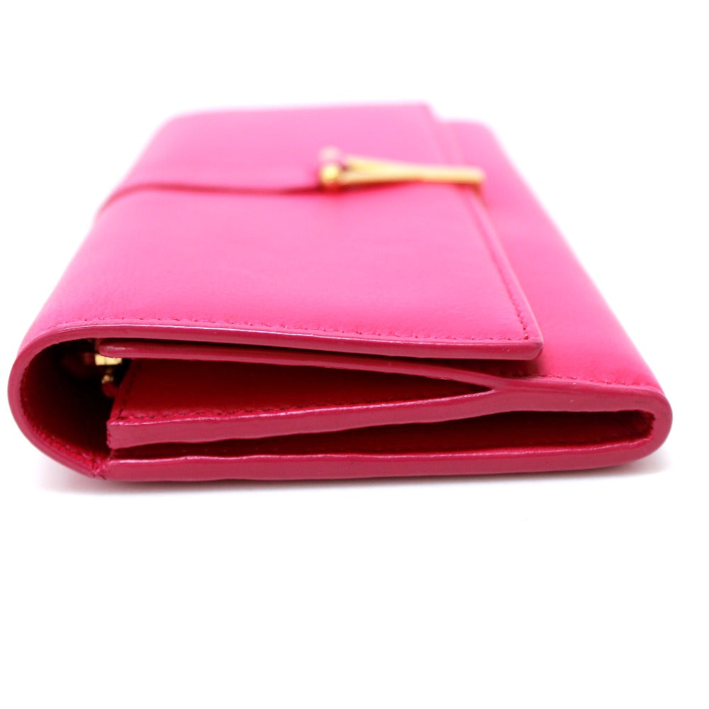 SAINT LAURENT PARIS Long Wallet Purse 314995 leather pink Y line Flap wallet Women