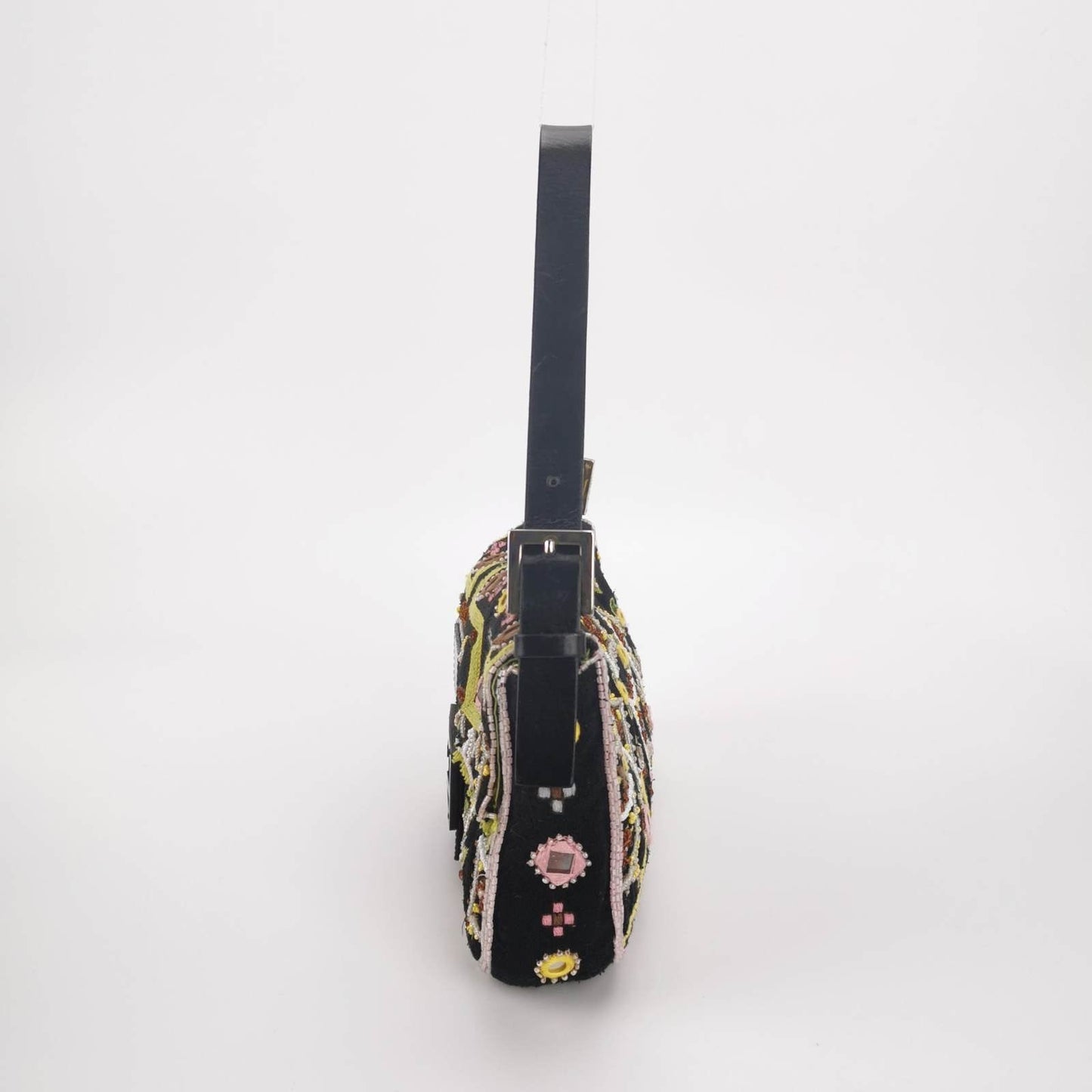 Fendi Baguette Vintage Brown Canvas with embroidery sequins mirrors and tassels