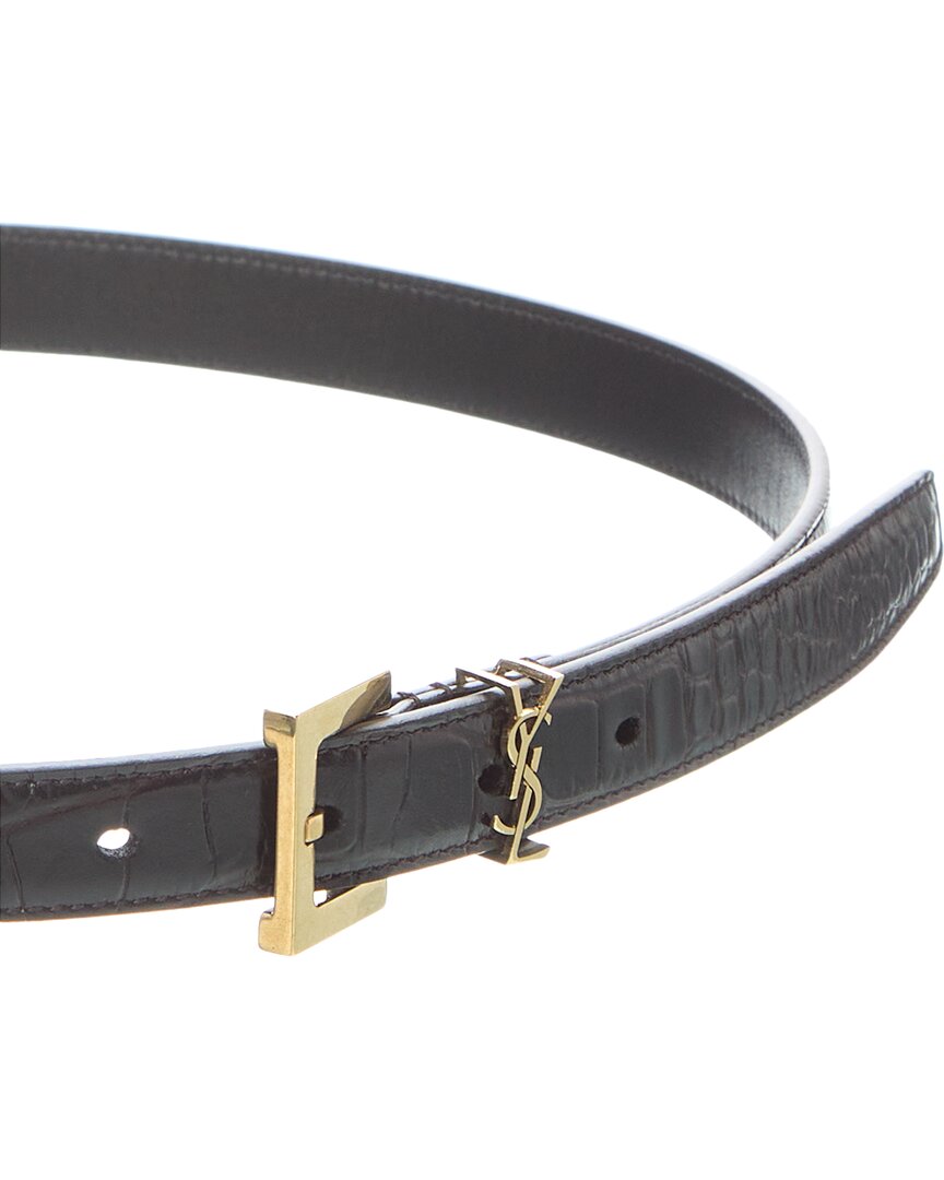 Saint Laurent Monogram Croc-Embossed Leather Belt