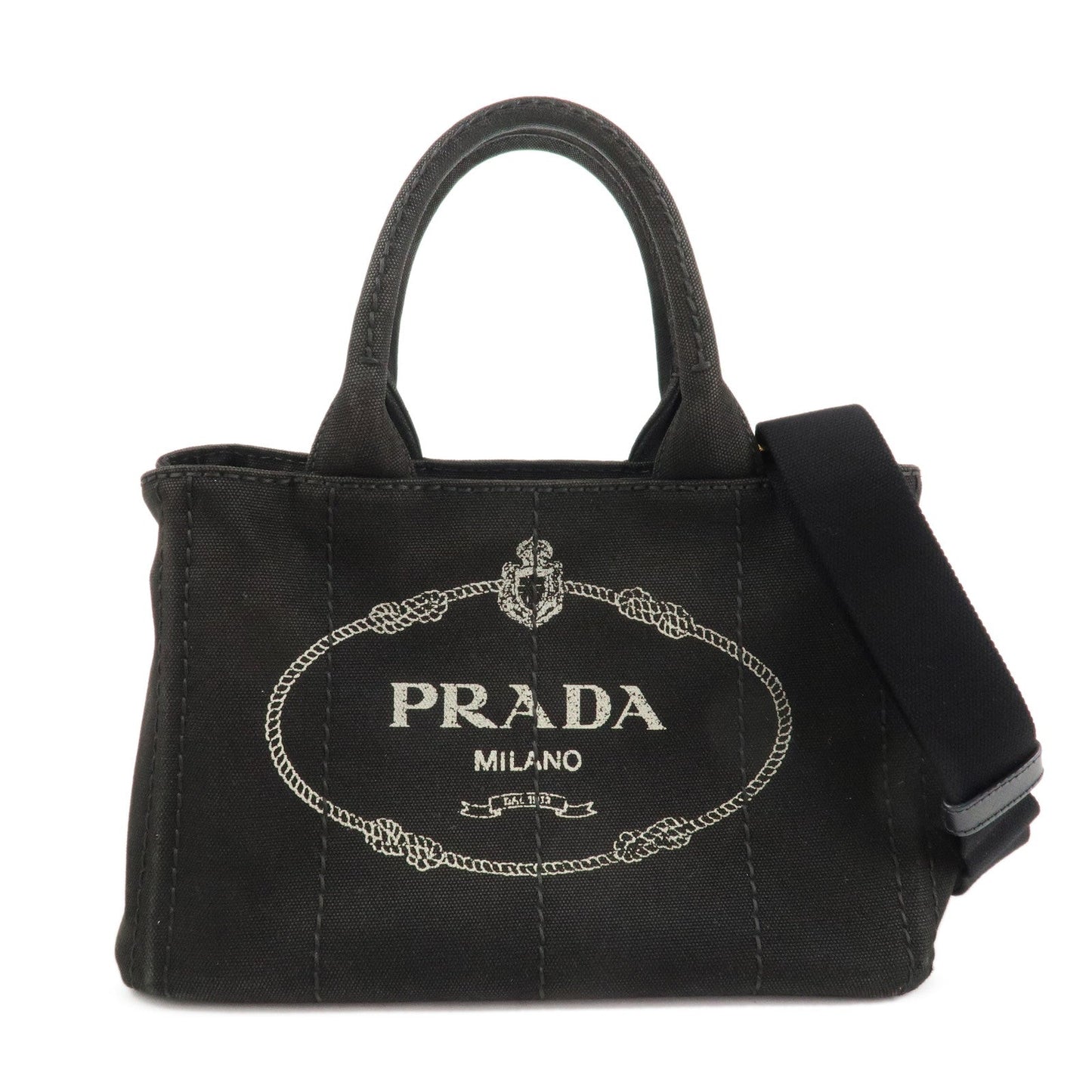 PRADA Canapa Mini Canvas 2Way Hand Bag Tote Bag Black 1BG439